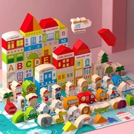 [Funny] 120pcs/set Wooden large particle Sunshine City building blocks toy childrens early education