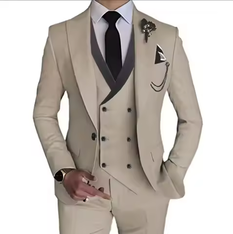 Tailor Made Men's Suits 3 Pcs Boutique Business Solid Color Slim Wedding Suit Male Stretch Fabric Bl