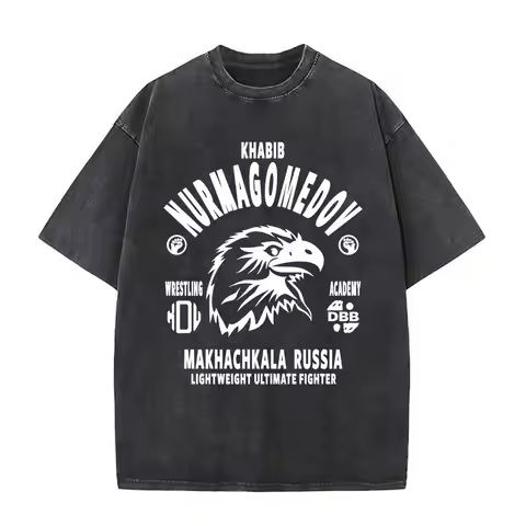 Washed Vintage Russian Fighter Khabib Dagestan Eagle T-shirt Men's Clothing Boxing Fitness Gym Overs