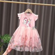 LNR Shop Gaun Dress Tutu Anak Perempuan Bayi Balita Motif Unicorn Kuda Poni Biru Pink Cantik Import