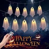 Halloween Ghost Decor, 10 Pcs Spooky Ghosts String Lights Battery Operated, 8 Lighting Mode, Light u