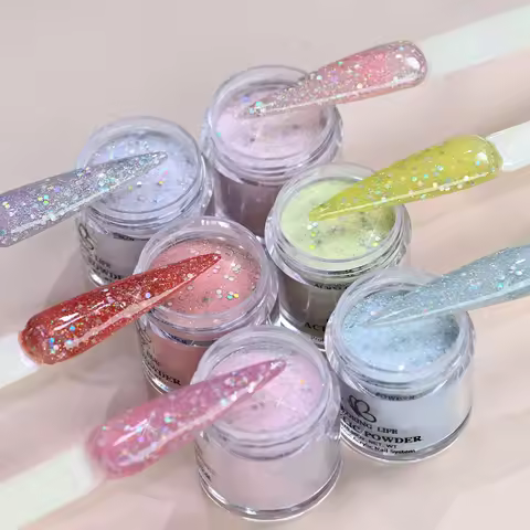 7g*6Jar Professional Nail Acrylic Powder with Hexagon Glitter Crystal Powder 3-In-1 Nail Extension C