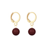 January Birthpearl Gold Plated Bordeaux 8mm Crystal Pearl Hoop Earrings Embellished with Austrian Cr