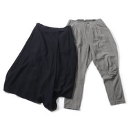 山本耀司 YD-S07-200 亞麻混紡長裙，層疊設計，搭配後腰束口褲，兩件套，黑/灰色，2 碼，日本製造，正品，女款