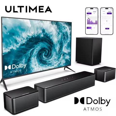 ULTIMEA 450W 5.1 Dolby Atmos Sound Bar, 3D Surround Sound System for Home Theater TV, 2 Surround Spe