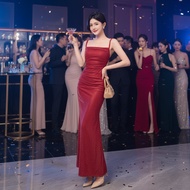 Korean-Style Red Midi Dress - Plus Size | Glamorous Bodycon for Dinner Parties