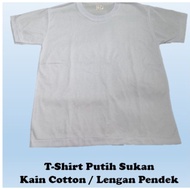 T-Shirt Putih Sekolah Kolar Bulat Lengen Pendek / Sukan