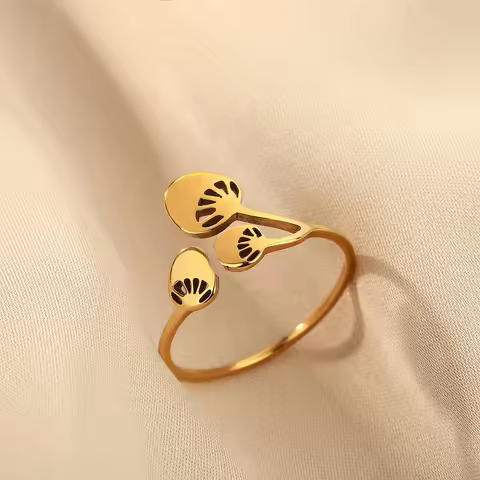 Chandler Minimalistic Ring Stainless Steel Nature Forest Cute Ring Mushroom Ring Adjustable Ring for