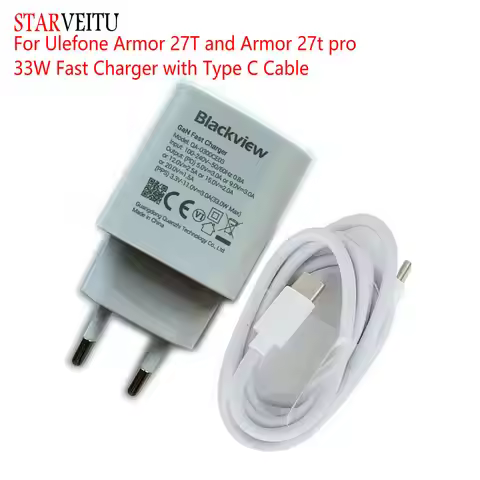 Fast Charger for Ulefone Armor 27T Power Adapter 27T Pro 33W Type-C To Type C Cable EU Plug Travel C