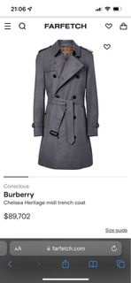 BURBERRY 男風衣外套灰色 Chelsea Heritage midi trench coat