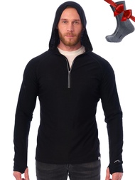 100% Merino Wool Hoodie Men - Slim Fit Merino Wool Base Layer Mens Half Zip Thermal Long Sleeve Ligh