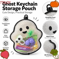 7TILOYSHOP Ghost Pouch, Cute Ghost Shape Transparent Mesh Front Ghost Keychain,   Printed Ghost Coin
