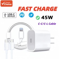 PD 45W Fast Charger With 1/1.5/2m Type-C To L/C Quick Charging Cable For iPhone 5-17 Pro Max  Pengec