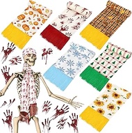 HunnmingRe 6 Pcs 12 ft Skeleton Scarf Skeleton Clothes Accessories Double Sided Pattern Fringed Scar