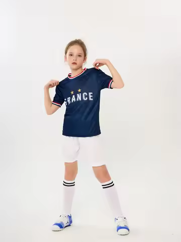 Hot Selling Yingruida France National Soccer Jersey Set for Kids Unisex Quick-dry Children Football