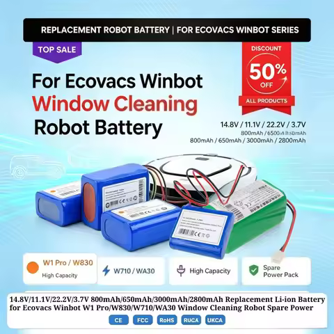 14.8/11.1/22.2/3.7V 800/650/3000/2800mAh Replacement Li-ion Battery for Ecovacs Winbot W1 Pro/W830/W