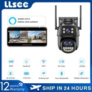 LLSEE ICSEE Wifi Outdoor Wireless Monitoring Camera Ip Security Camera 9mp3 Lens Camera Bidirectional Call Motion Detection Intelligent Tracking 360 Pan Tilt CCTV