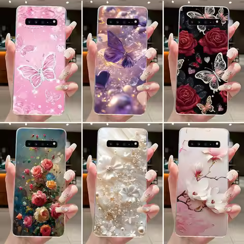 6.7" For Samsung S10 5G Case G977B G977N Clear Fashion Butterfly Flower Soft TPU Back Cover For Sams