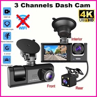 【With WIFI】กล้องติดรถยน2025 4k 3 เลนส์ Full HD 1080P (ด้านหน้า+ภายในรถ+ถอยหลัง) กล้องติดรถยนต์ wifi