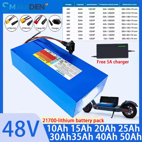 21700 48V 50Ah 45Ah 40Ah 35Ah 30Ah 25Ah 20Ah 15Ah 10Ah lithium battery pack 13S 2P-10P 0-2500W high-