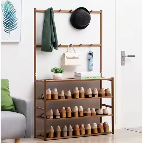 3 in1 Entryway Coat Rack Hall Tree Shoe Storage Stand Shelf Scarf Handbag Hangers Footwear Storage V