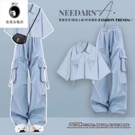 辣妹 新款 工裝褲 兩件套女裝 Dopamine top women's Korean version ins  tide 多巴胺夏季酷飒搭配套装一整套2025夏季装辣妹新款工装裤两件套 Dopami