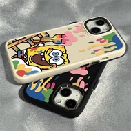 Creative Sponge Baby Cartoon Pattern Phone Casing Compatible for IPhone 15 13 14 12 11 X XR Xs Max 14pro Se2020 7/8 Plus Silicone Shockproof Square Border Frame Case