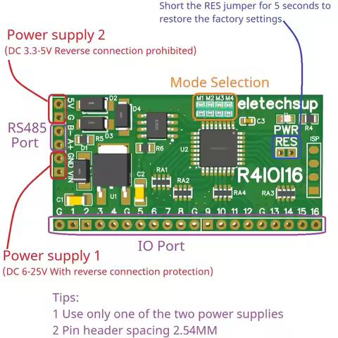 16CH 5 IN 1 Modbus Rtu Digital IO Module RS485 NPN PNP DI-DO Pin Core Board Switching Input Output P