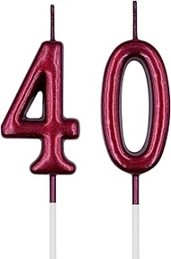 40th Birthday Candles, Red Number 40 Candle for Cake, Happy Birthday Cake Topper Decoration for Birt