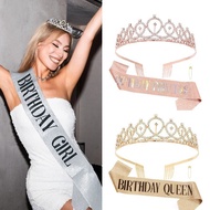 Fashion BIRTHDAY Crown Shoulder Strap Set BIRTHDAY GIRL QUEEN Party Belt Crystal Crown