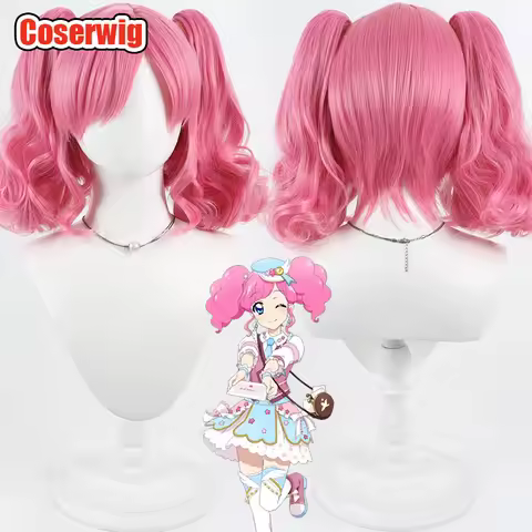 Coserwig Synthetic Hair Amahane Madoka Cosplay Wigs Aikatsu! Amahane Madoka Long Wavy Hot Pink Ponyt