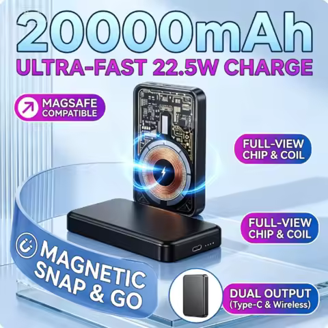 New 22.5W Magnetic Power Bank 20000mAh Fast Charging Power Bank Transparent Wireless Charging Bank f