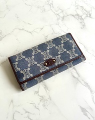 絕版古董包 Celine 牛仔丹寧凱旋門皮夾 錢包 長夾 中古包 二手包