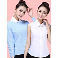 baju perempuan style blouse Kolar Korea hiasan baju palsu hitam dan putih