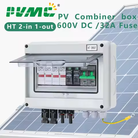 2 in 1 out DC 600V Solar photovoltaic PV Combiner Box With Lightning Protection 32A Fuse MCB SPD Wat