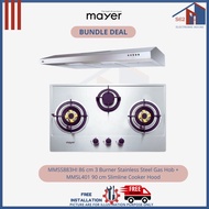 Bundle Deal - MAYER MMSS883HI 86 cm 3 Burner Stainless Steel Gas Hob + MMSL401 90 cm Slimline Cooker Hood