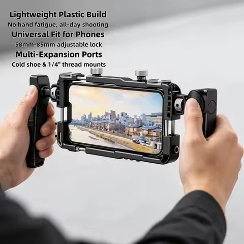 Universal Smartphone Video Rig with Handles Phone Cage 67mm Filter Adapter for iPhone 17 16 14 15 Pr