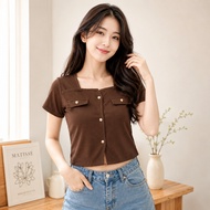 Knitted Crop Top Premium KoreanWanita All Sizes Short Sleeves Pack of 2 PCS