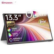 Bimawen 13.3 นิ้ว OLED จอภาพแบบพกพาพร้อมเวลาตอบสนองหน้าจอ FHD 1ms 10bit 100% DCI-P3 Monitor W/Adapti