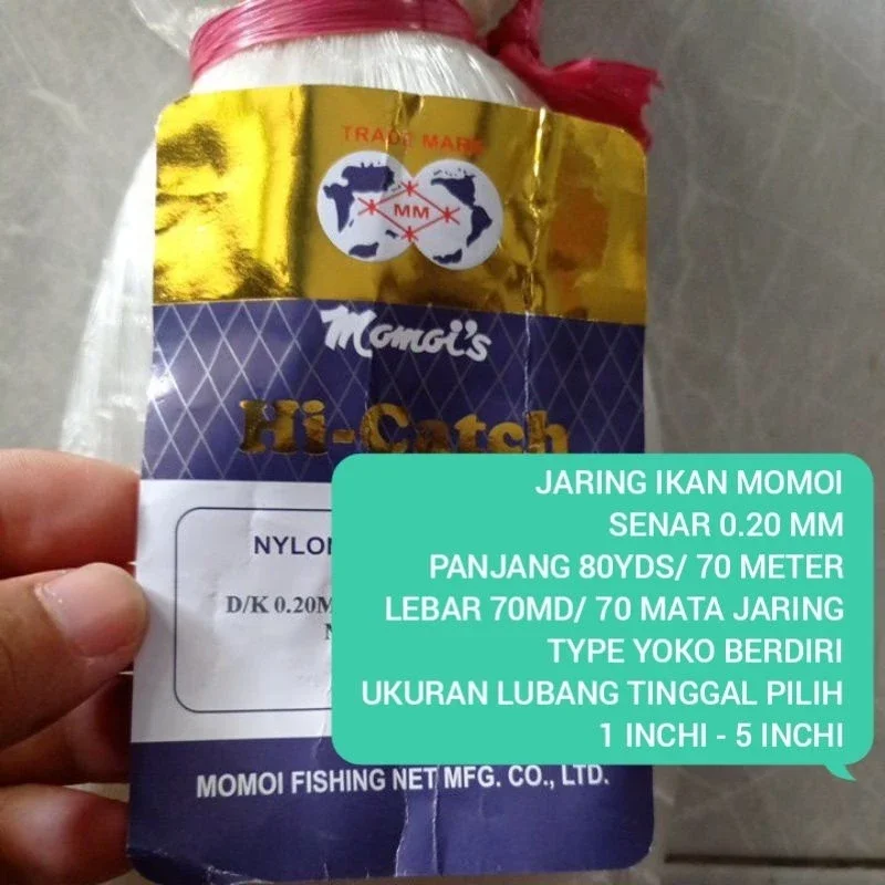 jaring ikan MOMOI 0.20 70MD/80YDS YOKO ukuran 1 inch - 5 inch jaring Momoi jaring senar pukat jala jaring nelayan jaring berkualitas jaring nelayan momoi