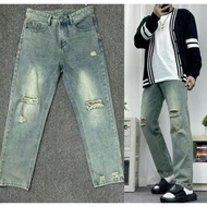 Quần baggy jean nam xám khói wash rách gối kiểu thời trang đẹpquần jean nam ống suông cạp cao dễ phố