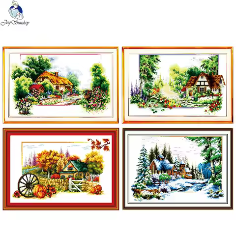 Four Seasons Series Embroidery DMC Cotton Thread Cross Stitching Printed Canvas Cross Stitch Wall De