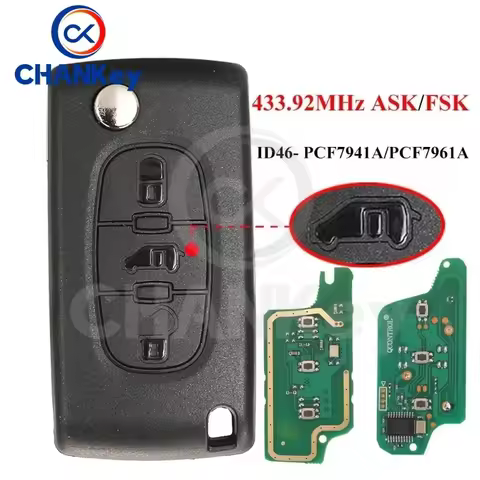 CHANKey 433Mhz ID46 Flip Remote Car Key For (Van) Citroen Dispatch Berlingo Peugeot Expert Partner 2