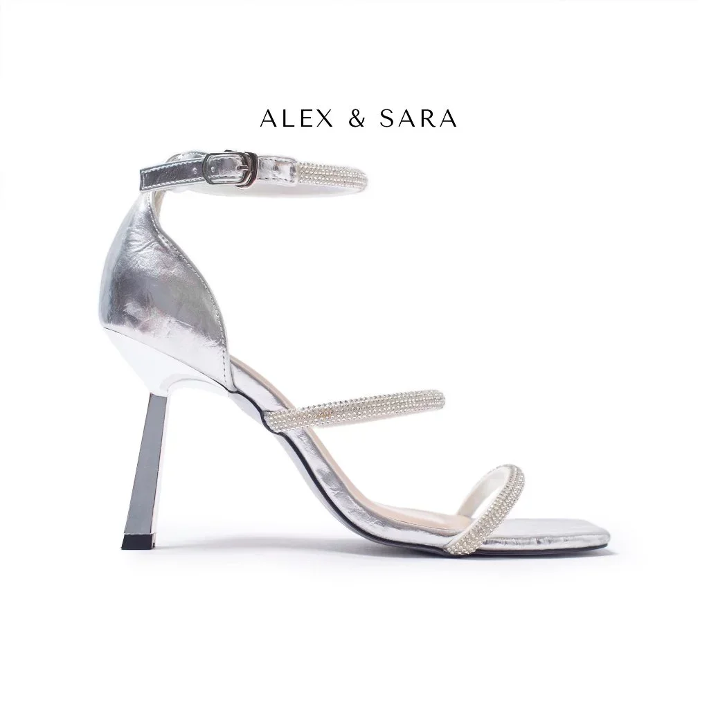 Giày sandal thiết kế độc lạ mũi vuông 2 quai đá ngang bít hậu gót 10cm | ALEX & SARA - LT05