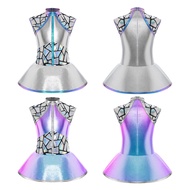 Yartina Girls Halloween Shiny Metallic Alien Costume Sleeveless Back Zip Sequins Dress Alien Costume