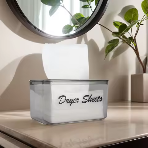 Dryer Sheet Holder, Dryer Sheet Container with Label, Tissue Box, Acrylic Storage Box Dryer Sheet Di