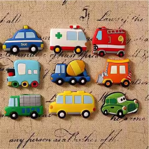 5Pcs Creative Cartoon Car Fridge Magnets For Kids Small Size Silicon Gel Magnetic Fridge Magnet Anim