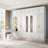 Q💕Household Solid Wood Wardrobe Light Luxury Glass Door Wardrobe Integrated Dressing Table One Door to Top Bedroom Simpl