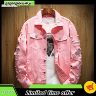 Ready Stock jaket jeans lelaki bomber jacket men Ins Spring and Autumn Couple Pink Denim Jacket Men'