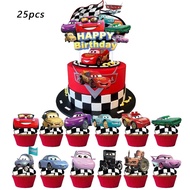 25pcs McQueen Cake Topper、Cupcake Toppers, McQueen Birthday Decorations，McQueen Theme Party Supplies